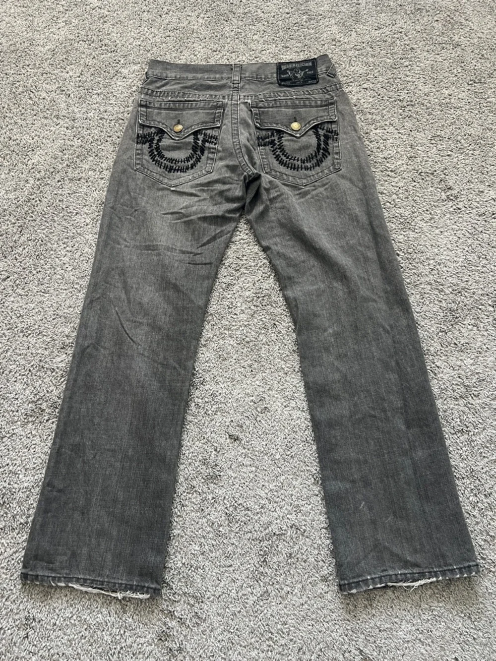 Rare True Religion Jack Men's Distressed Gray Black Jeans Straight Fit - Size 34